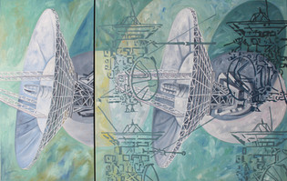 Oil paintings of radio telescopes from Tidbinbilla.